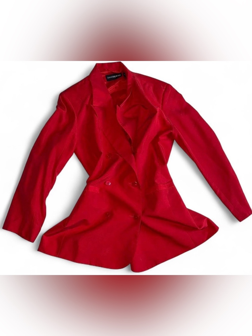 Vintage 1990s Authentic 100% Silk Diane Gilman Cherry Red Double-Breasted Blazer